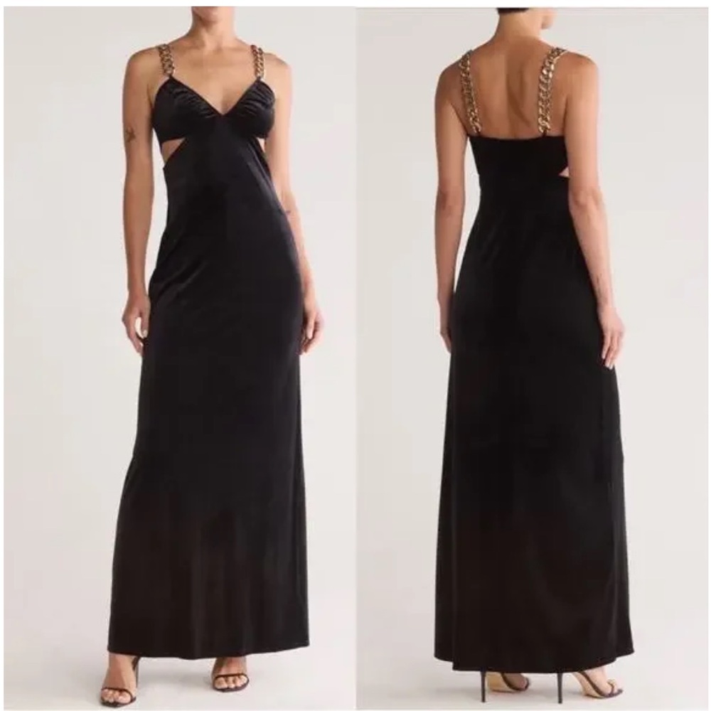 L'AGENCE Black Backless Chain Strap Dress